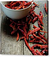 Dried Chilies In White Bowl Acrylic Print