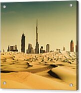 Dubai Skyline From The Desert Acrylic Print