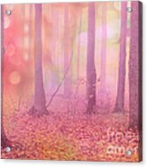 Fairytale Pink Autumn Nature Trees - Dreamy Fantasy Surreal Pink Trees Woodland Fairytale Art Print Acrylic Print