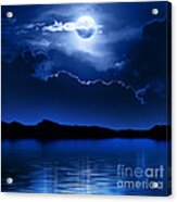 Fantasy Moon And Clouds Over Water Acrylic Print