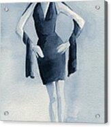Fashion Illustration Art Print Woman In Blue Dress Front Acrylic Print