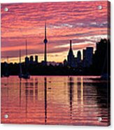 Fiery Sunset - Downtown Toronto Skyline With Sailboats Acrylic Print