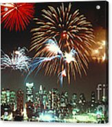 Fireworks Over Nyc Skyline Acrylic Print