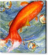 Fish And Bubbles From Watercolor Acrylic Print