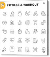 Fitness And Workout Line Icons. Editable Stroke. Pixel Perfect. For Mobile And Web. Contains Such Icons As Bodybuilding, Heartbeat, Swimming, Cycling, Running, Diet. Acrylic Print