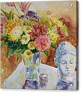 Flower Vase With Buddha Acrylic Print