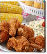 Fourth Of July Picnic With Chicken, Corn And Cupcakes Acrylic Print