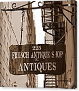 French Antique Shop Sign - Sepia Acrylic Print