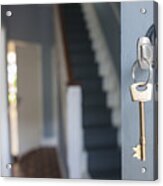 Front Door Of House With Key In Lock Acrylic Print