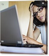 Frustrated Woman Using Laptop Acrylic Print