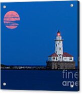Full Moon Over Chicago Harbor Lighthouse Acrylic Print