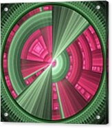 Futuristic Tech Disc Green And Pink Fractal Flame Acrylic Print