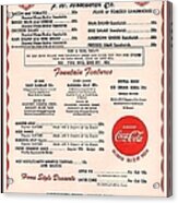 Fw Woolworth Lunch Counter Menu Acrylic Print