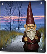 Garden Gnome At The Beach At Sunset Acrylic Print