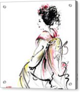 Geisha Japanese Woman Young Girl In Tokyo Kimono Fabric Design Original Japan Painting Art Acrylic Print