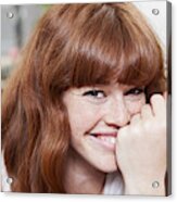 Germany, Berlin, Close Up Of Young Woman, Smiling, Portrait Acrylic Print