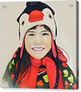 Girl In The Penguin Cap Acrylic Print