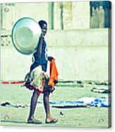 Girl With The Big Steel Bowl Acrylic Print