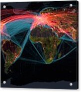 Global Transport Networks On Night Map Acrylic Print