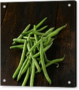 Green Beans On Wooden Table, Close Up Acrylic Print