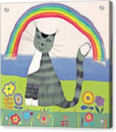 Grey Cat Under Rainbow Acrylic Print