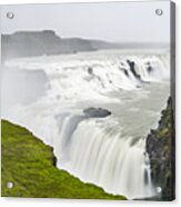 Gullfoss Waterfall In Iceland Seen From Above On A Cloudy Stormy Day Acrylic Print