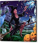 Happy Halloween Witch With Graveyard Friends Acrylic Print