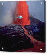 Helicopter And Lava Fountain At Kilauea Acrylic Print