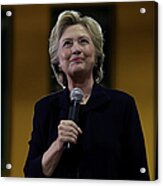 Hillary Clinton Campaigns At Voter Acrylic Print