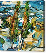 Homage To Van Gogh Two Poplars On A Road Through The Hills Acrylic Print