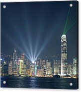 Hong Kong Island  Lightshow At Night Acrylic Print