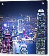 Hong Kong Skyline At Night Acrylic Print