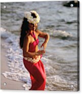 Hula Dancer Hawaii At Waters Edge Surf Acrylic Print