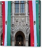 Hungary Flag Hanging At Parliament Budapest Acrylic Print