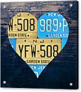 I Heart New Jersey State Love Recycled Vintage License Plate Art Acrylic Print