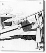 Illustration Of A Woman Standing Next To A Biplane Acrylic Print
