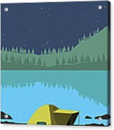 Illustration Of Tent At Lakeshore Acrylic Print