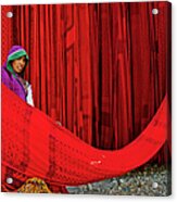 India, Rajasthan, Sari Factory Acrylic Print