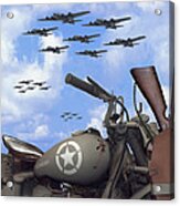 Indian 841 And The B-17 Bomber Sq Acrylic Print