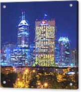 Indianapolis Indiana Digitally Painted Night Skyline Blue 3 Acrylic Print
