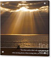Inspirational Sun Rays Over Calm Ocean Clouds Bible Verse Photograph Acrylic Print
