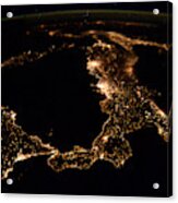 Italy At Night, Satellite View Acrylic Print