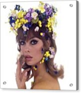 Jean Shrimpton Wearing A Flower Crown Acrylic Print