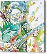 Jerry Garcia Playing The Guitar Watercolor Portrait.1 Acrylic Print