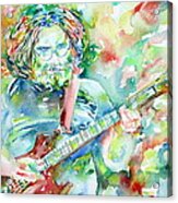Jerry Garcia Playing The Guitar Watercolor Portrait.3 Acrylic Print
