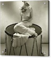 Joan Bennett Sitting On An Oversized Drum Acrylic Print