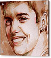 Justin Bieber Watercolor Portrait Acrylic Print