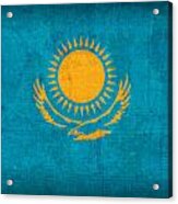 National Flagge im Vintage Design Kasachstan Kazakhstan - Blechschild 30 x  20 cm