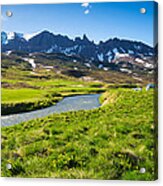 Landscape With Green Meadow River And Mountains In North Iceland Acrylic Print