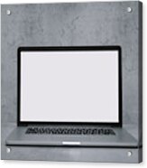 Laptop With Blank White Screen On Word Desk Acrylic Print
